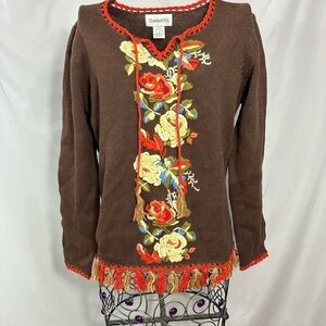 Chadwick's brown floral embroidered sweater size S